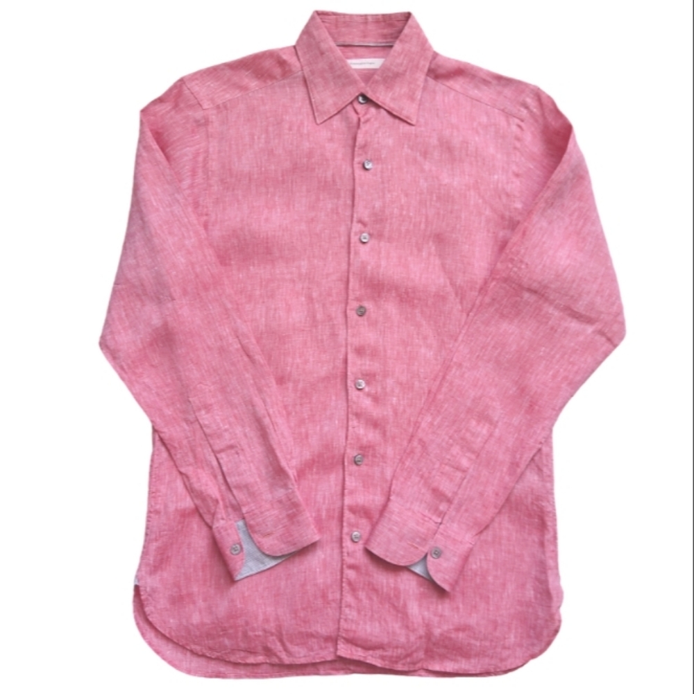 ERMENEGILDO ZEGNA Linen Perfect Summer Shirt Long Sleeves Heather Red Size Small